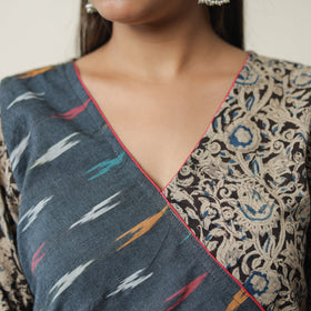 Buy Pedana Kalamkari Block Printed Cotton Straight Kurta with Ikat Patchwork 07 Online at iTokri.com
