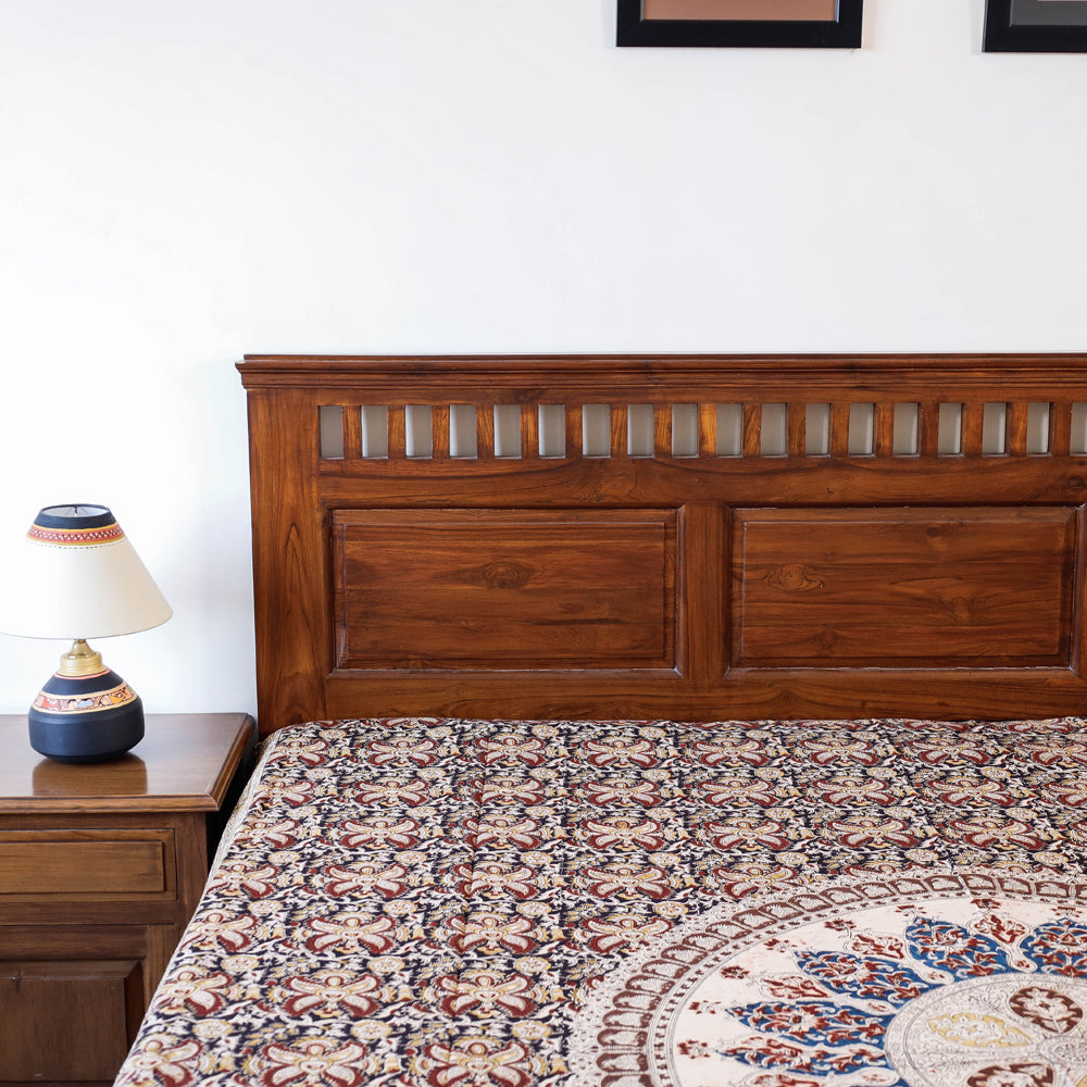 Buy Kalamkari Block Printed Natural Dyed Cotton Double Bedcover Online at iTokri.com
