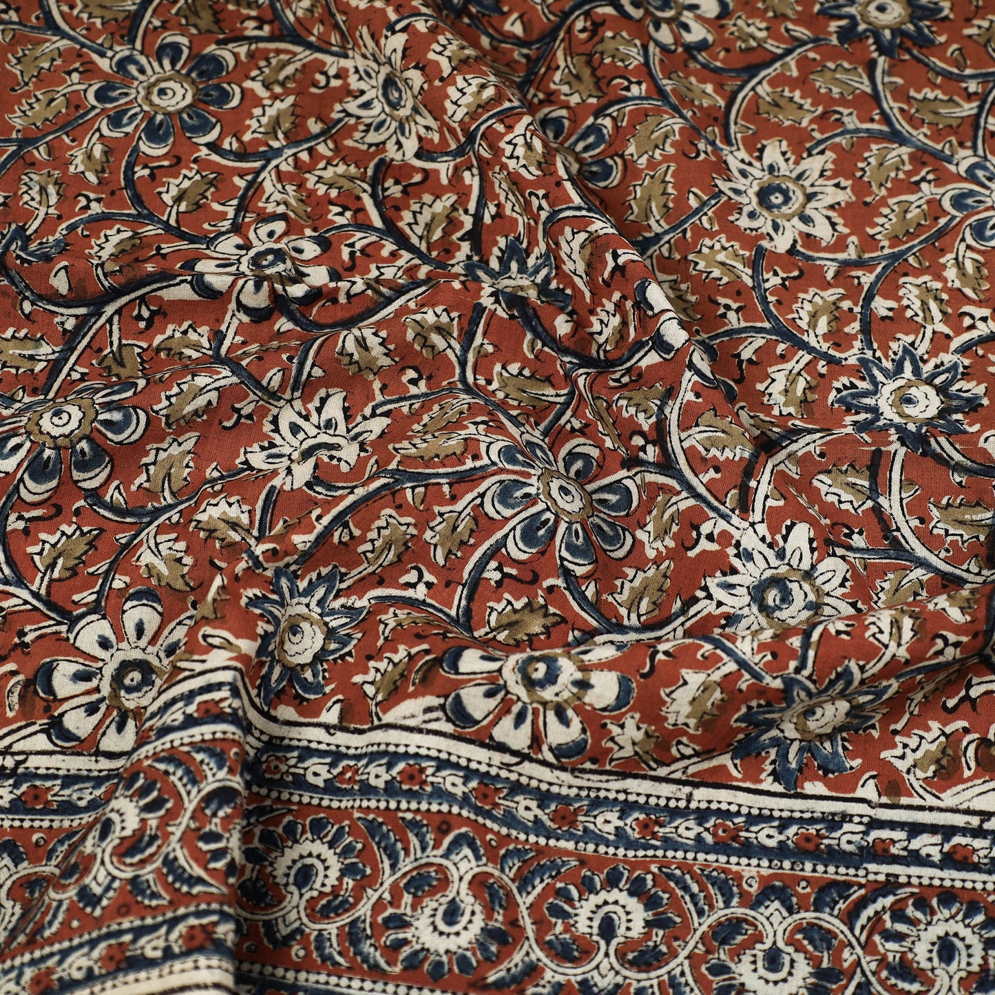 Multicolor Pedana Kalamkari Block Printed Natural Dyed Cotton Scarf 