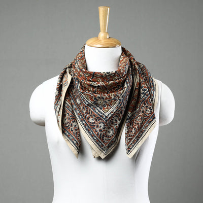 Multicolor Pedana Kalamkari Block Printed Natural Dyed Cotton Scarf 