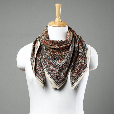 Multicolor Pedana Kalamkari Block Printed Natural Dyed Cotton Scarf 