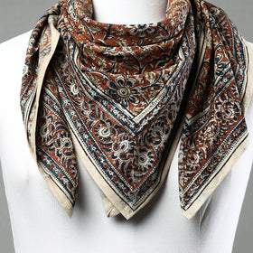 Multicolor Pedana Kalamkari Block Printed Natural Dyed Cotton Scarf 
