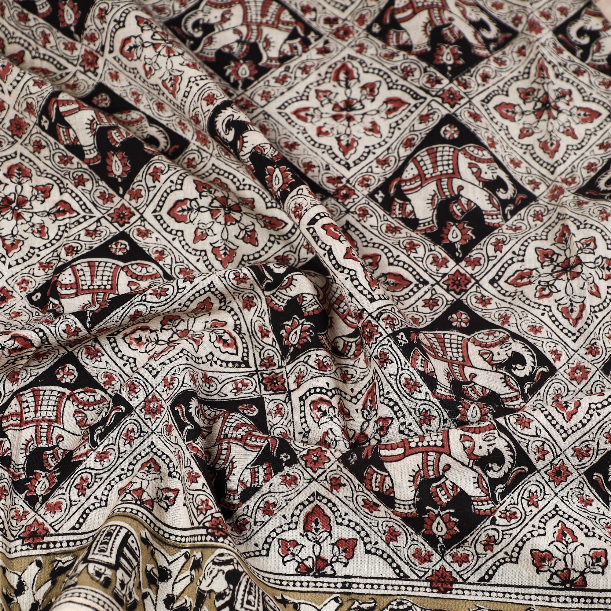 Multicolor Pedana Kalamkari Block Printed Natural Dyed Cotton Scarf 