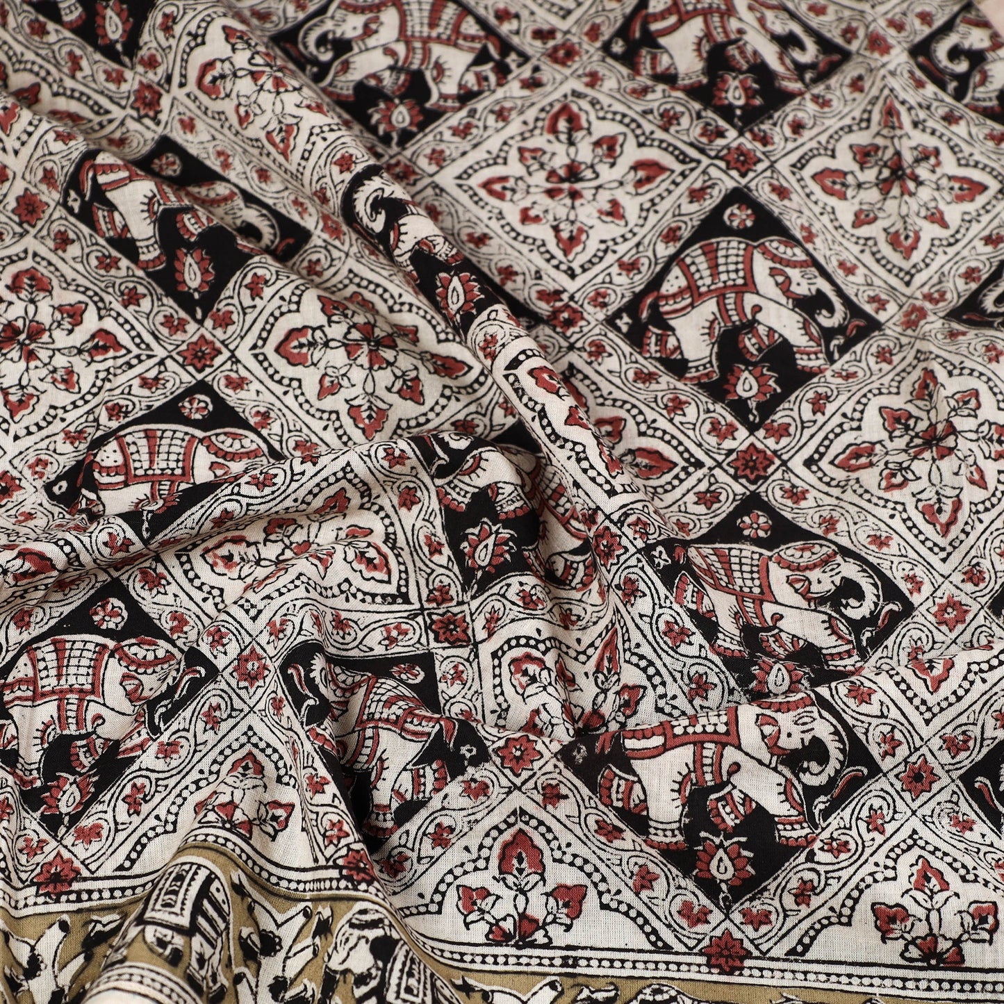 Multicolor Pedana Kalamkari Block Printed Natural Dyed Cotton Scarf 