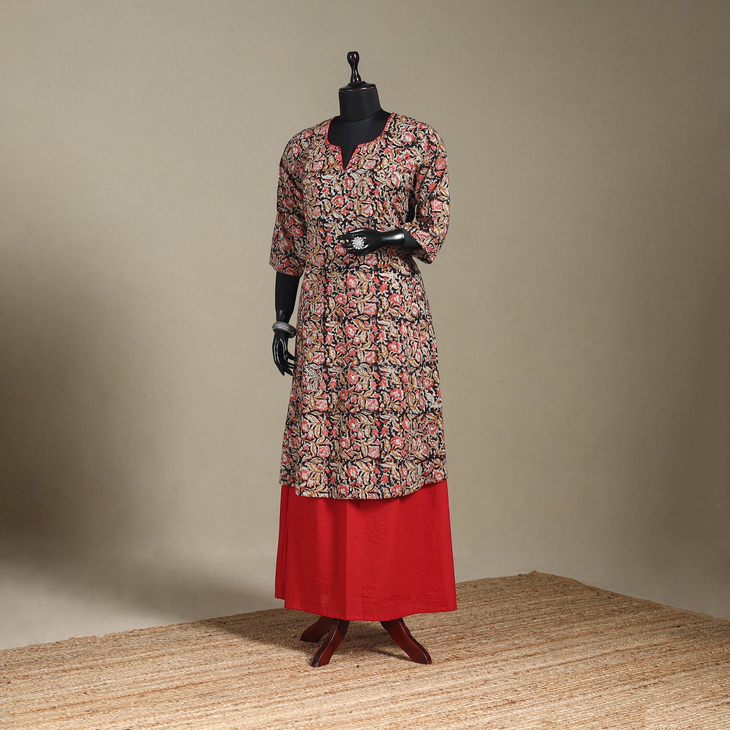 Red - pedana natural dyed cotton a-line hand embroidery