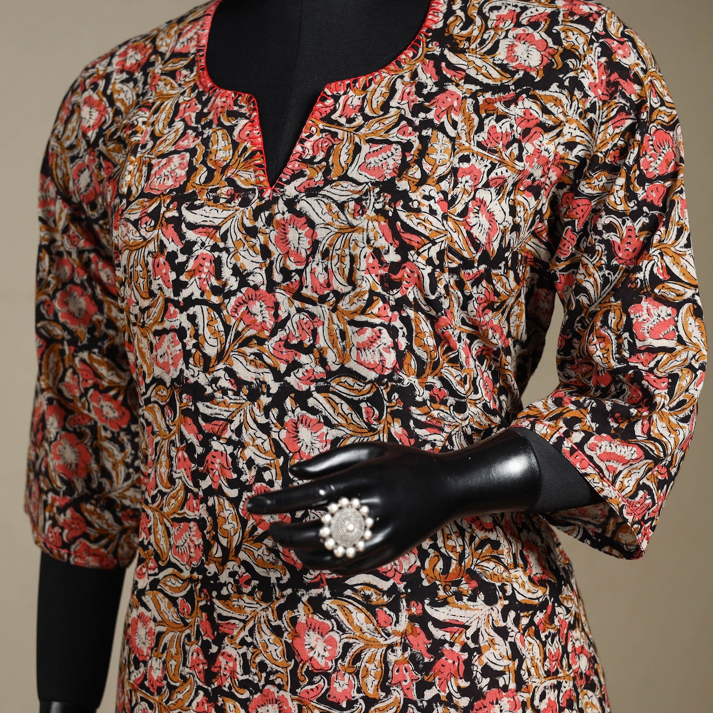 Red - pedana natural dyed cotton a-line hand embroidery