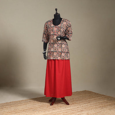 Red - pedana natural dyed cotton short kalamkari kurta 03