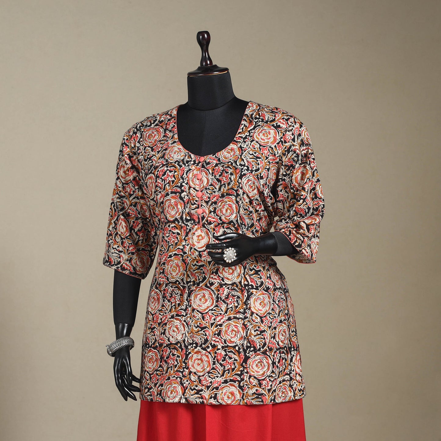 Red - pedana natural dyed cotton short kalamkari kurta 03