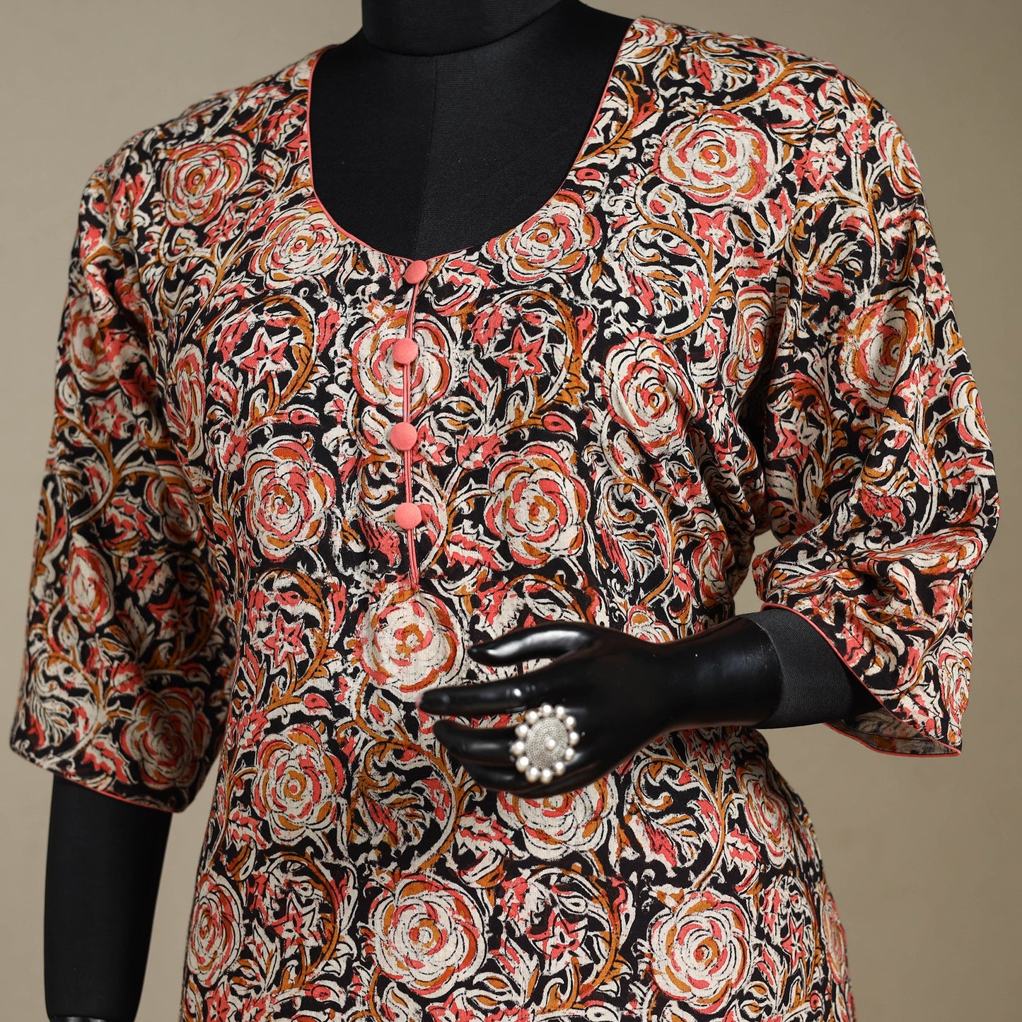 Red - pedana natural dyed cotton short kalamkari kurta 03