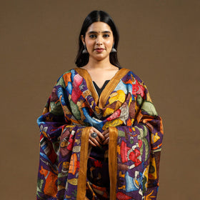 Multicolor Pen Work Chanderi Silk Handpainted Kalamkari Dupatta