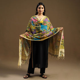 Multicolor Pen Work Mangalagiri Cotton Handpainted Kalamkari Dupatta