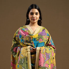 Multicolor Pen Work Mangalagiri Cotton Handpainted Kalamkari Dupatta