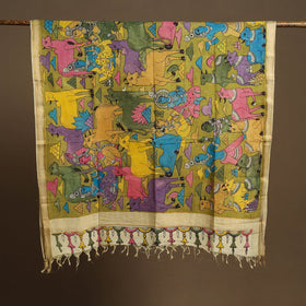 Multicolor Pen Work Mangalagiri Cotton Handpainted Kalamkari Dupatta