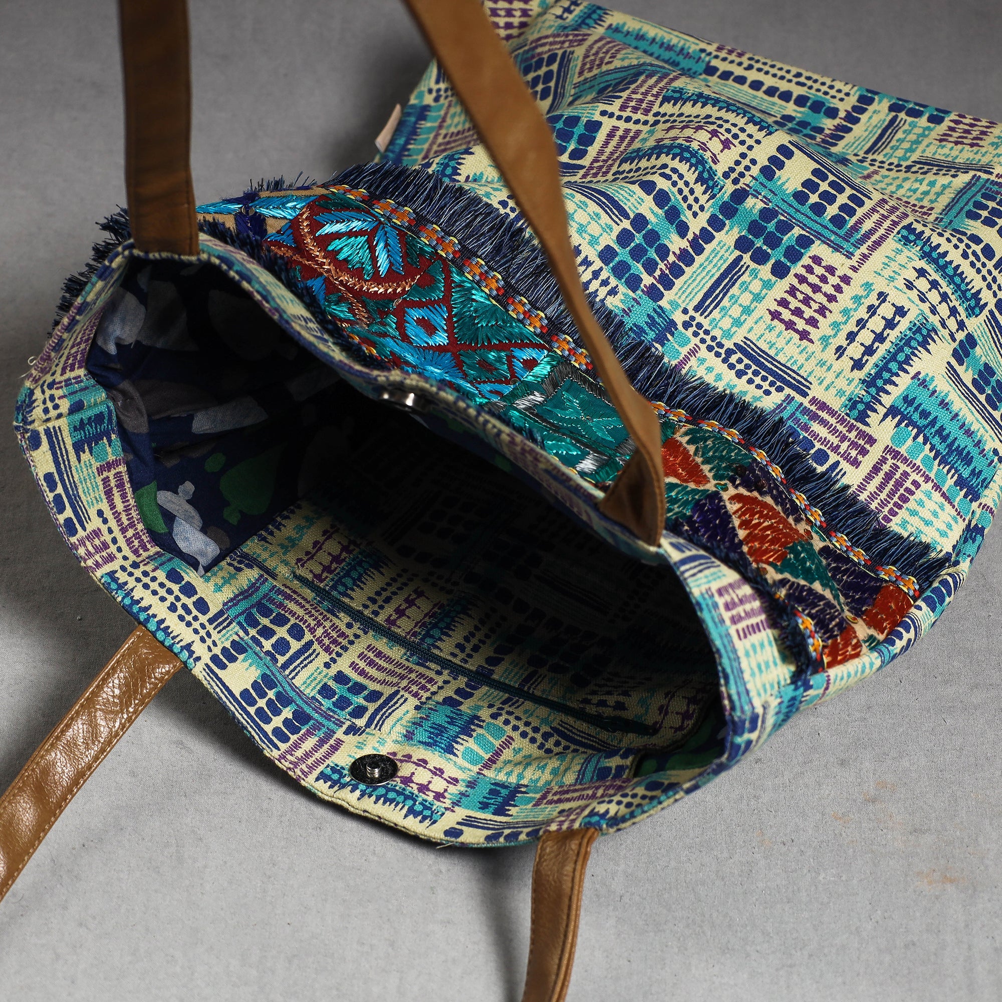  Phulkari Embroidery Canvas Cotton Tote Bag 