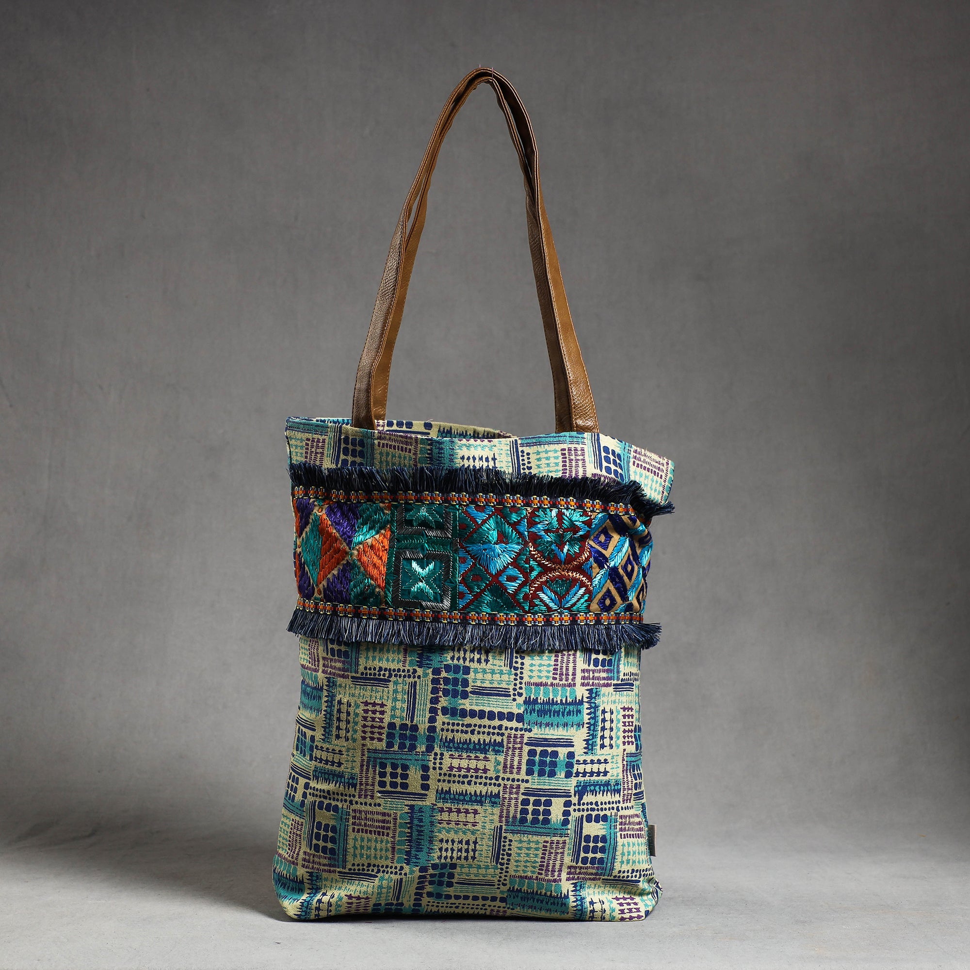  Phulkari Embroidery Canvas Cotton Tote Bag 