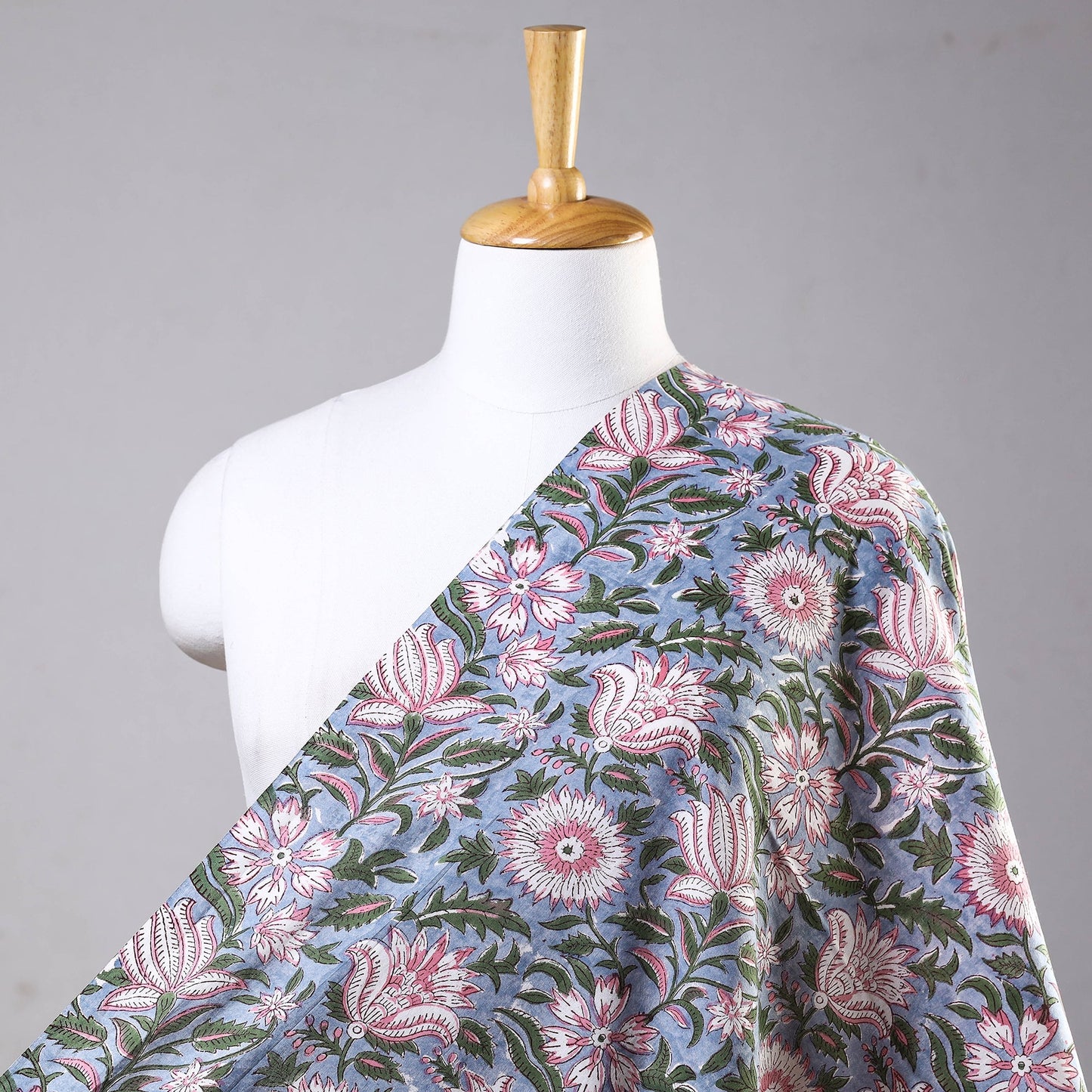 Buy Pink Aster Pattern On Purple Sanganeri Block Printed Cotton Fabric at iTokri.com