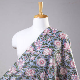 Buy Pink Aster Pattern On Purple Sanganeri Block Printed Cotton Fabric at iTokri.com