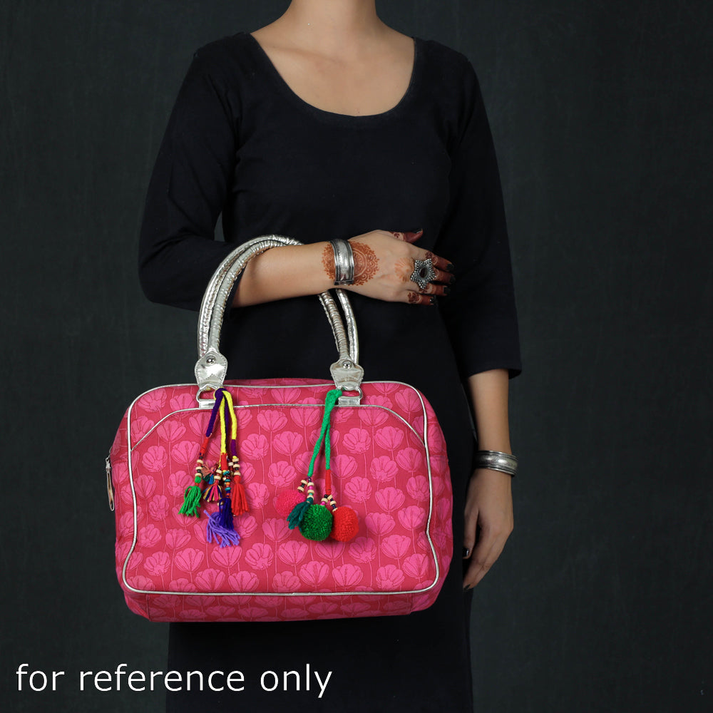 Pink Jaipur Multicolour Printed Cotton Handbag with Tassels