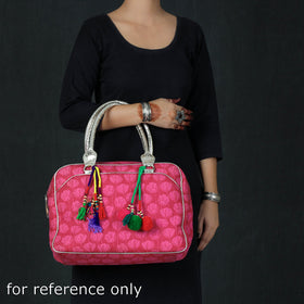 Pink Jaipur Multicolour Printed Cotton Handbag with Tassels