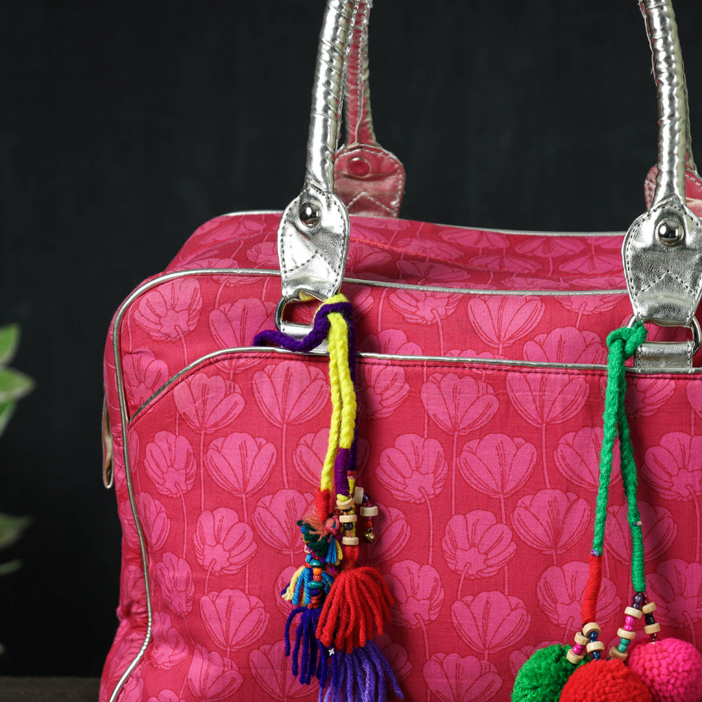 Pink Jaipur Multicolour Printed Cotton Handbag with Tassels