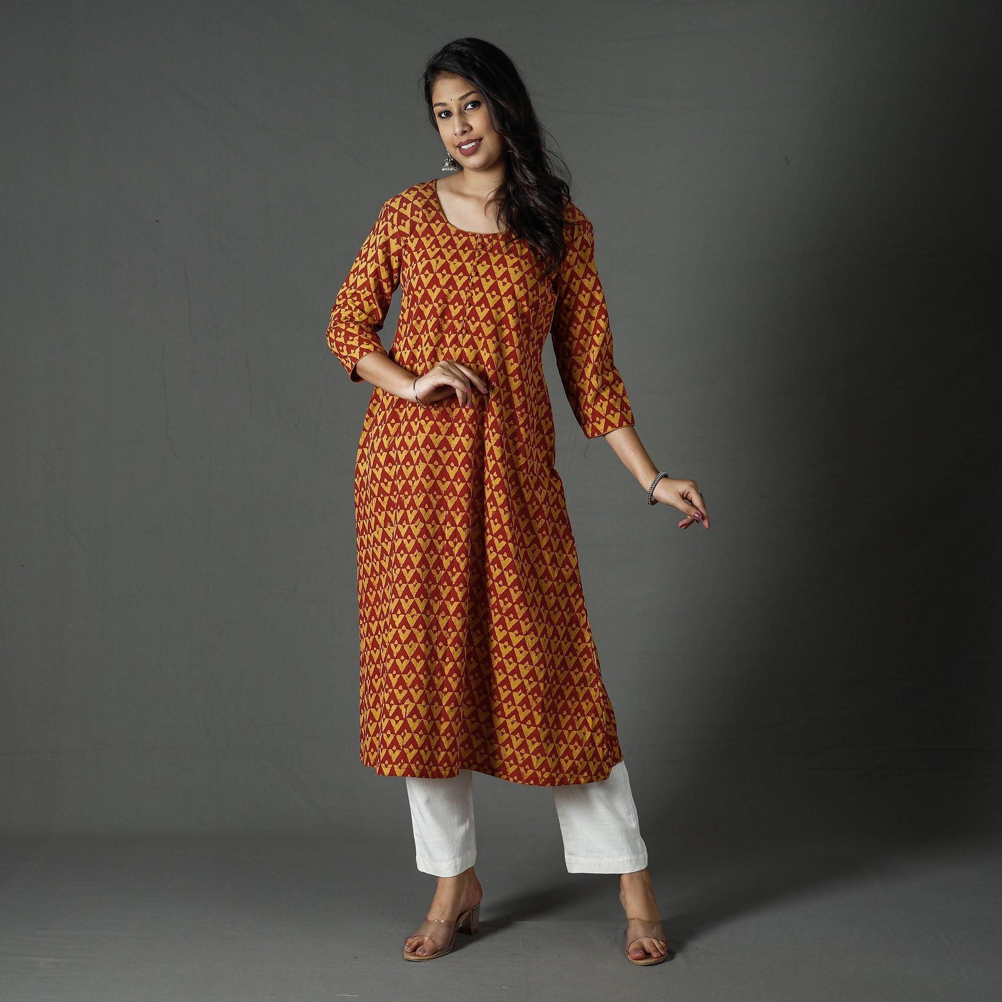 Buy Pipad Block Printed Cotton Long Kurta for Women