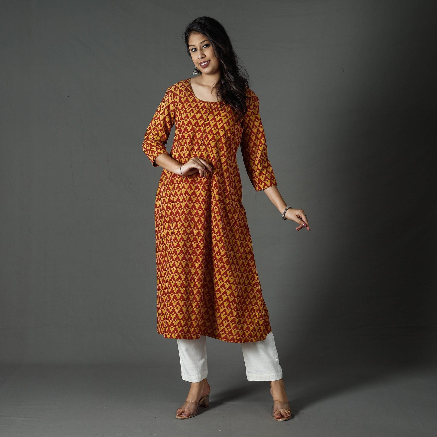 Buy Pipad Block Printed Cotton Long Kurta for Women