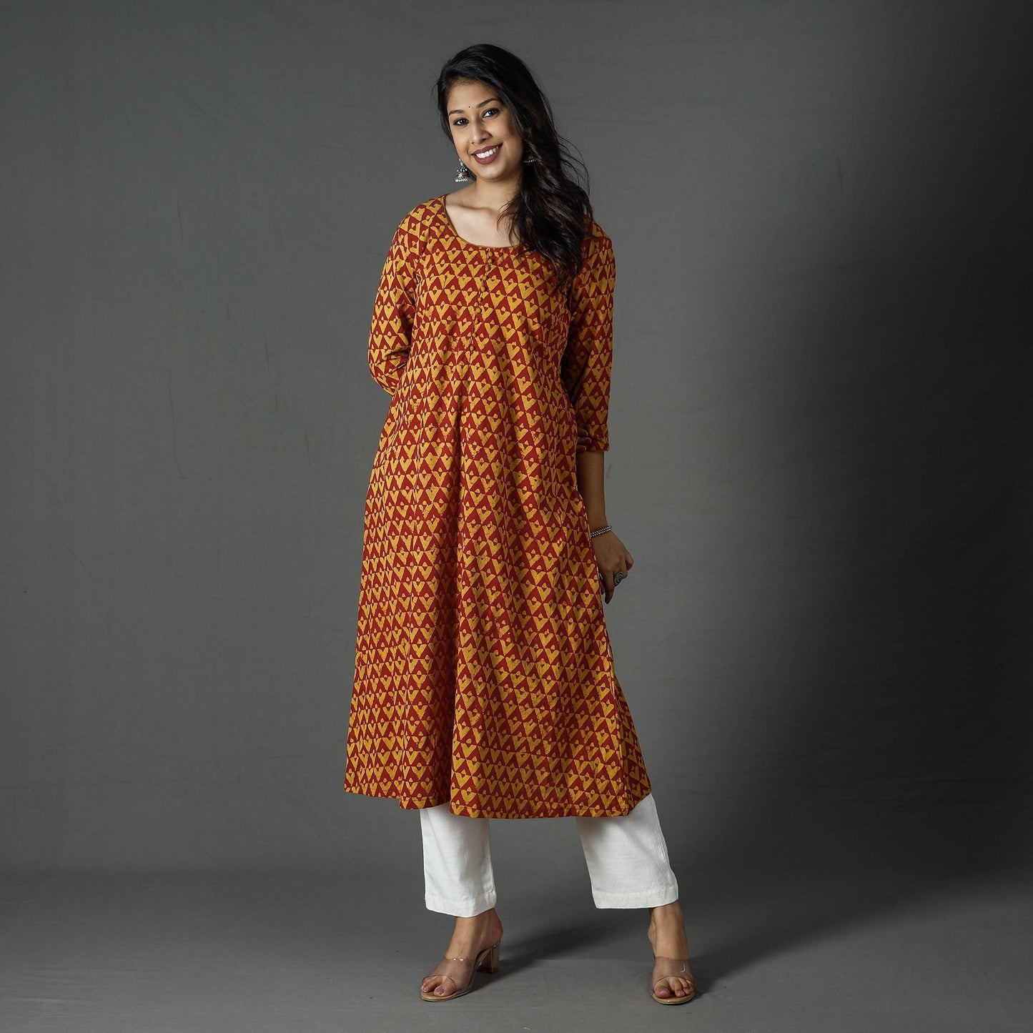 Buy Pipad Block Printed Cotton Long Kurta for Women