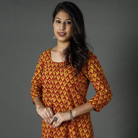 Buy Pipad Block Printed Cotton Long Kurta for Women
