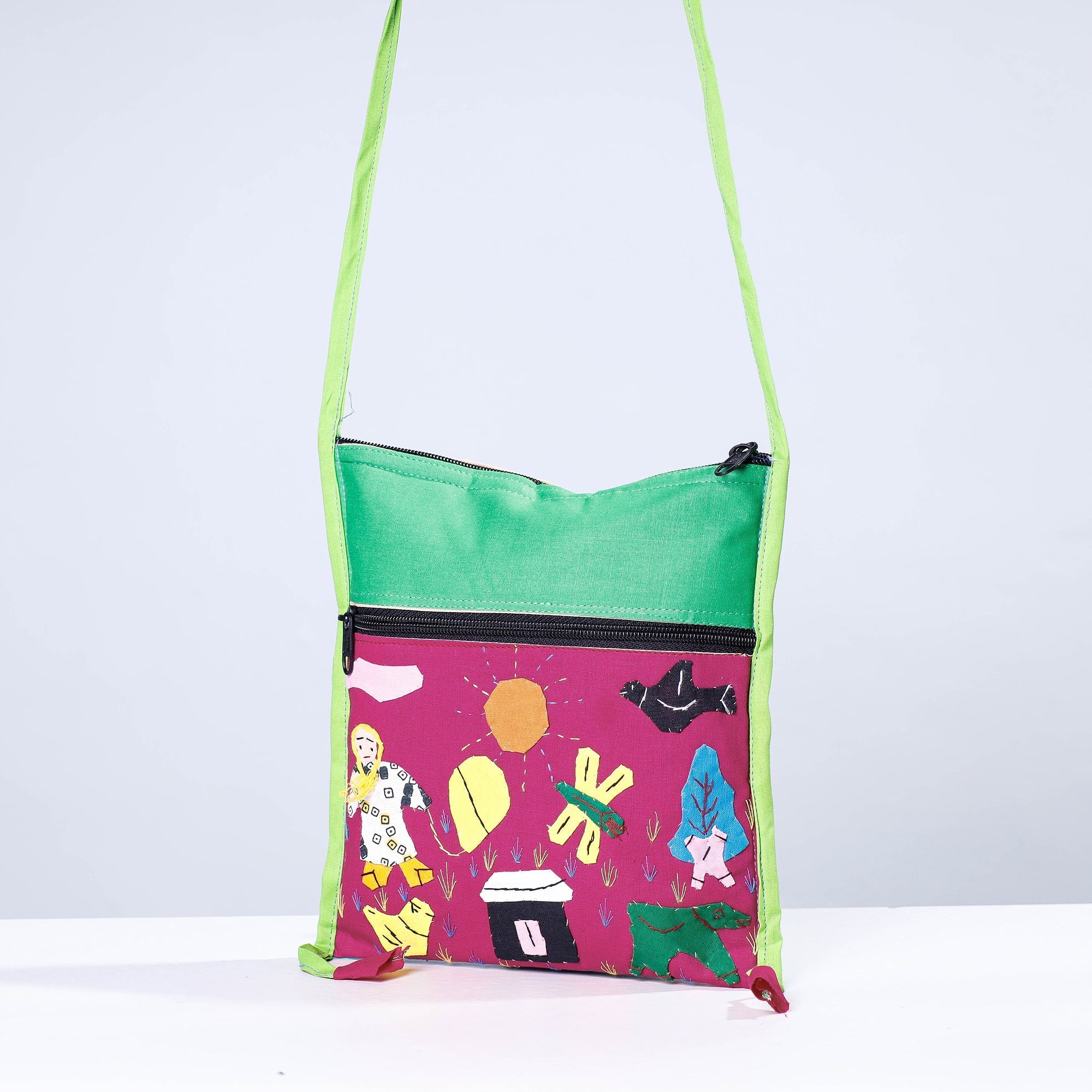 Multicolor - Pipli Applique Work Cotton Sling Bag