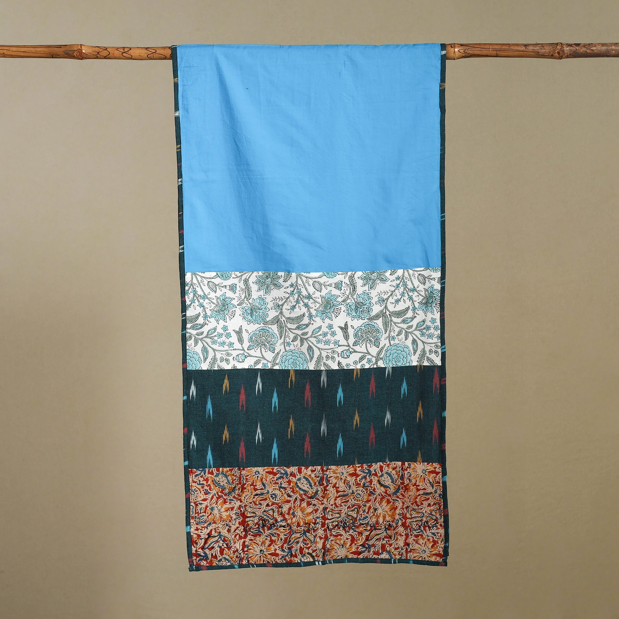 Multicolor - plain cotton patchwork stole 04 - handcrafted