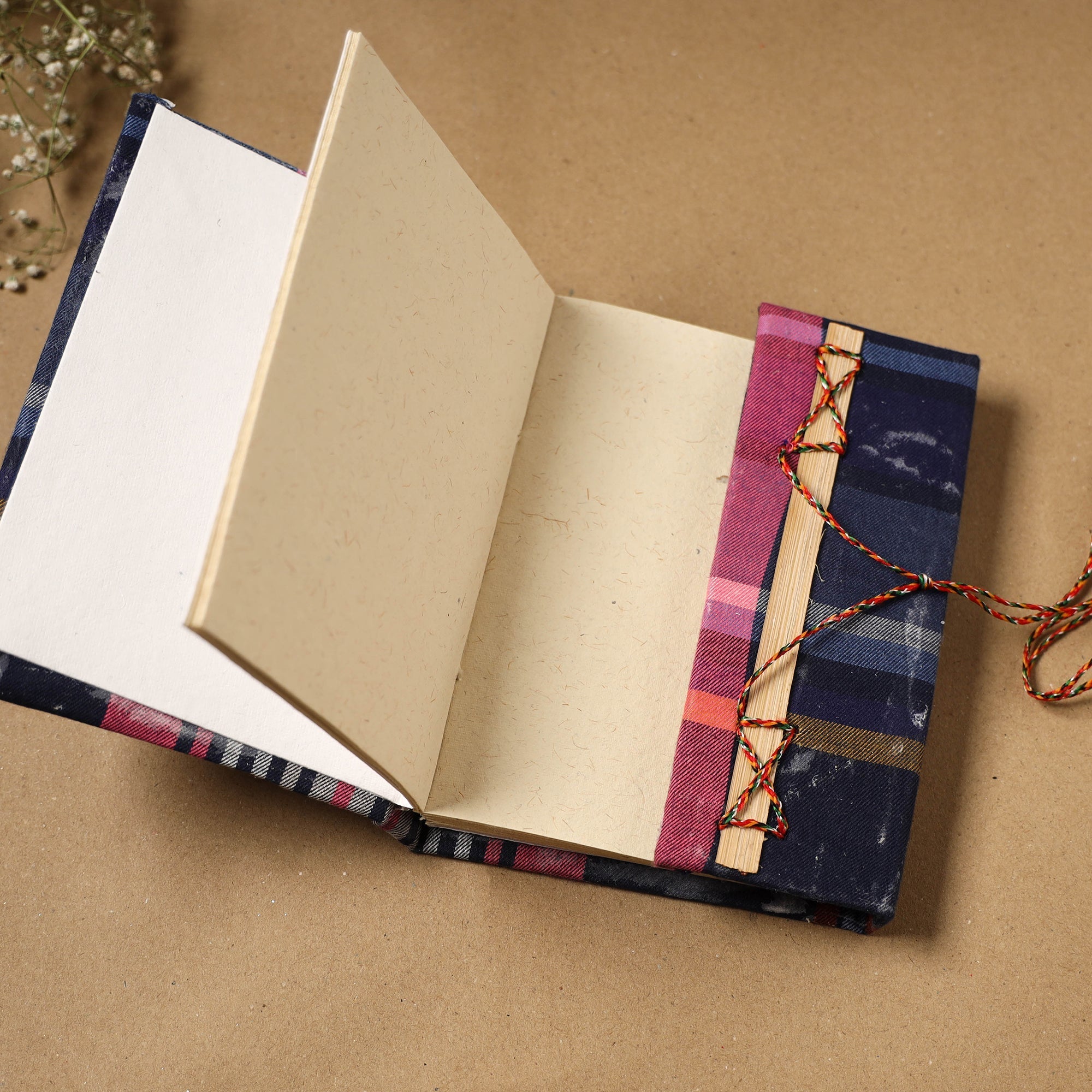 Plain fabric cover handmade paper notebook with thread lock