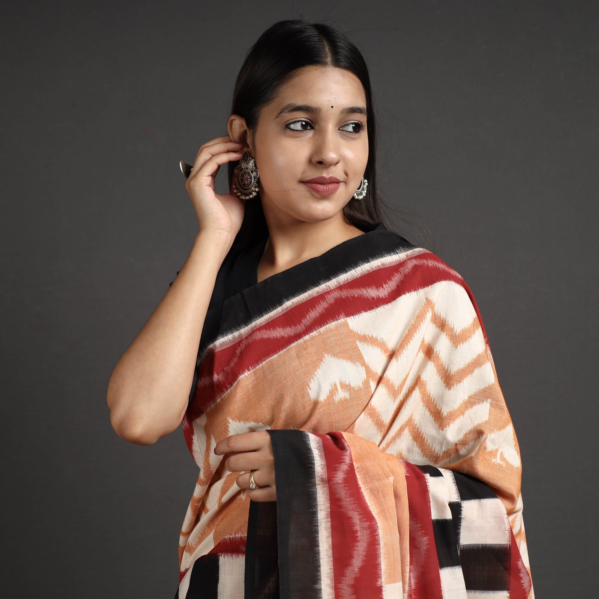   Multicolor Pochampally Double Ikat Weave Cotton Saree