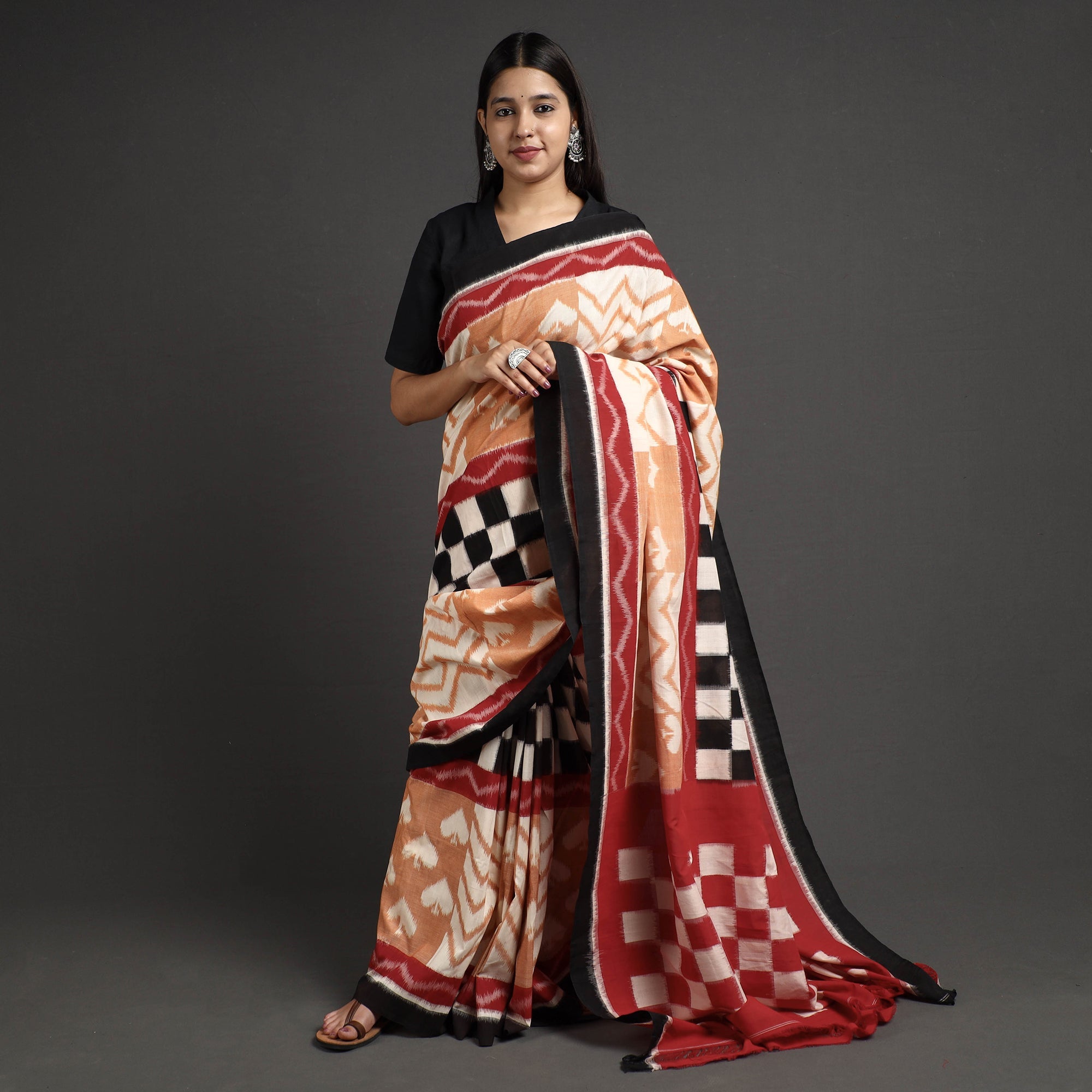   Multicolor Pochampally Double Ikat Weave Cotton Saree