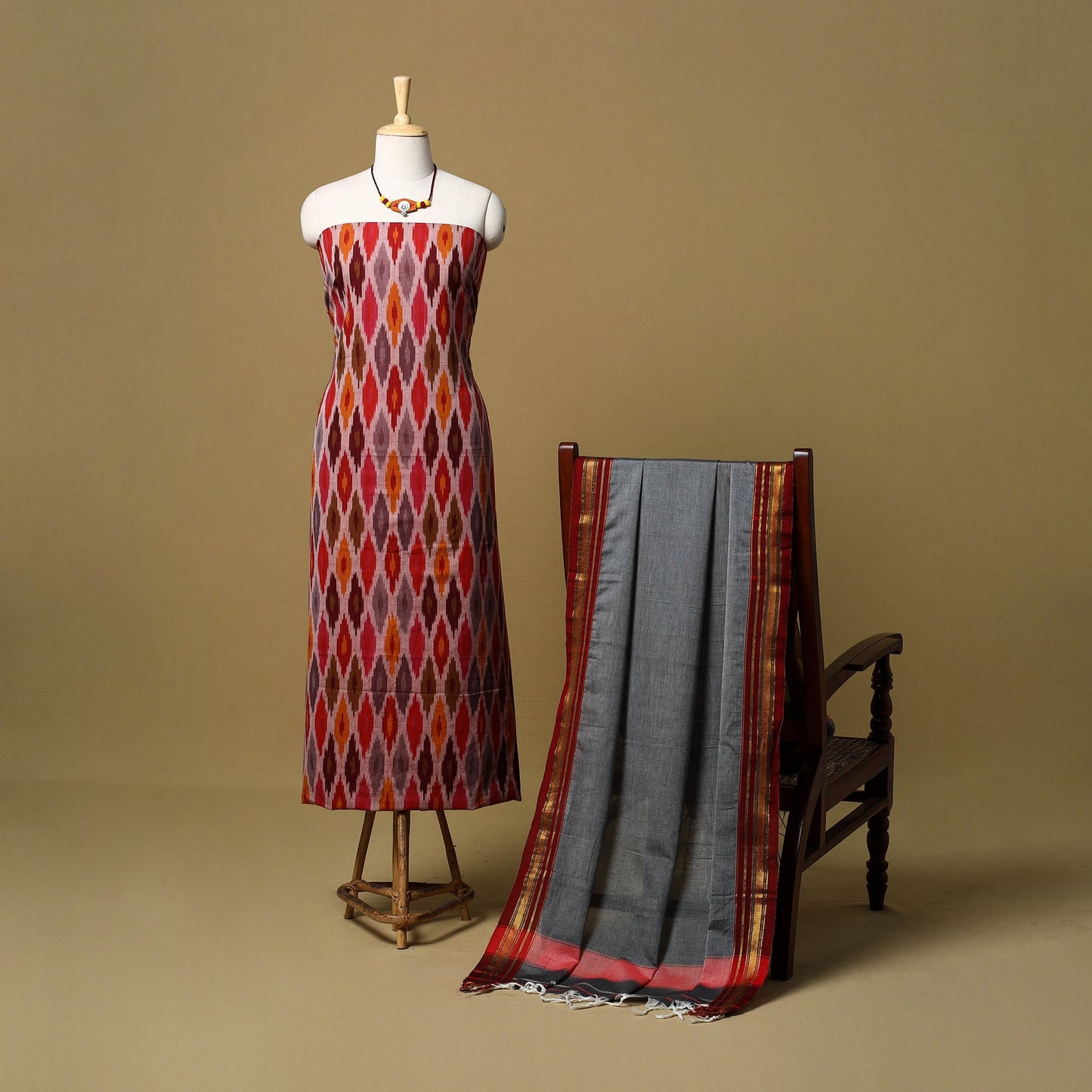 Pochampally ikat cotton 2pc unstitched dress material