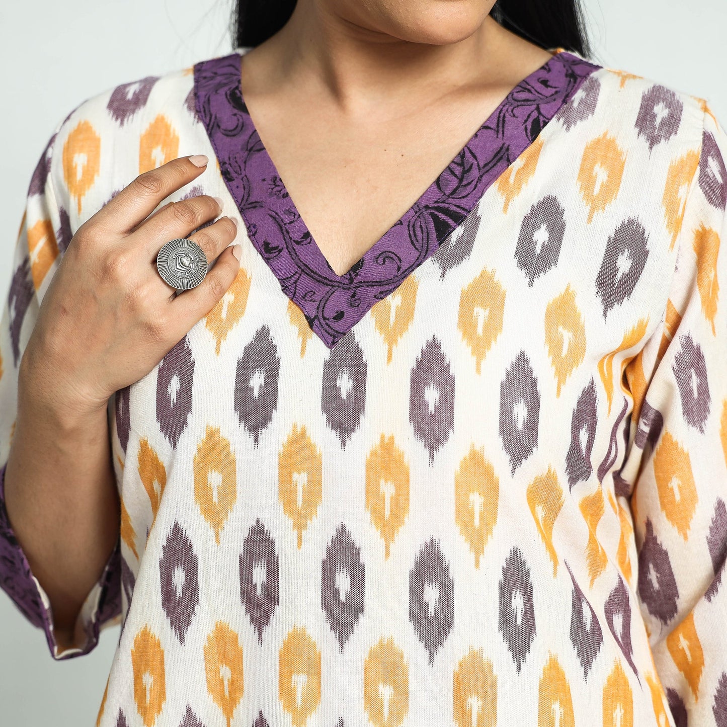 Multicolor Pochampally Ikat Cotton Straight Kurta 