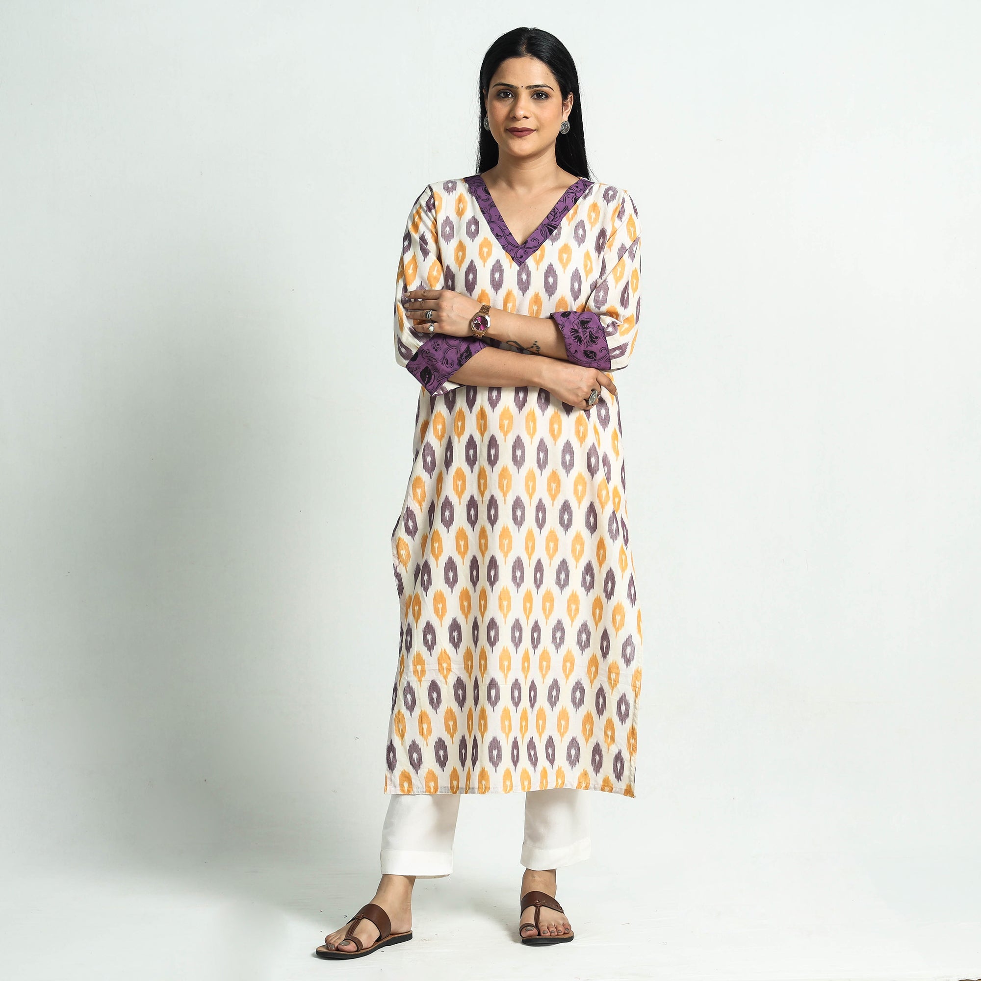 Multicolor Pochampally Ikat Cotton Straight Kurta 