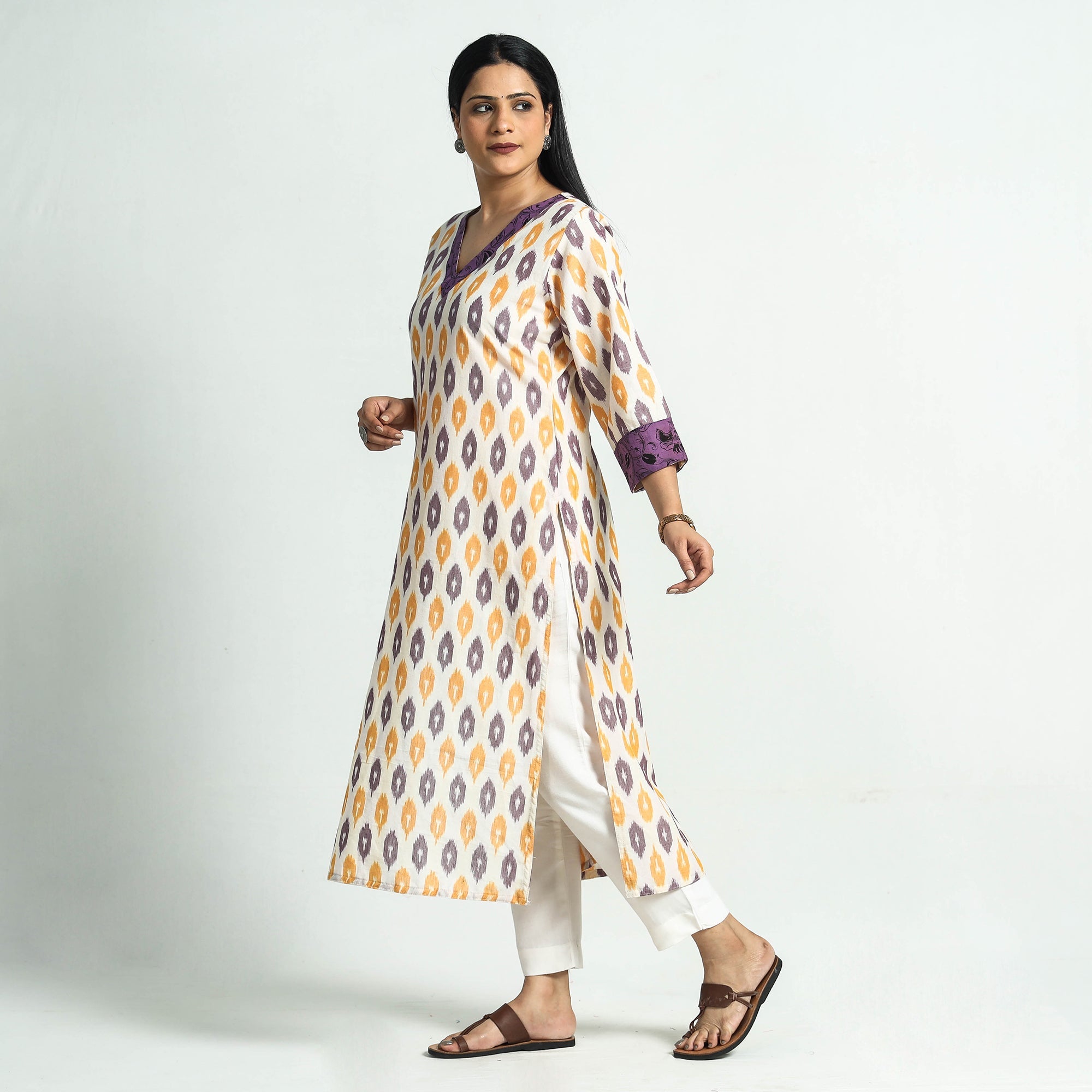 Multicolor Pochampally Ikat Cotton Straight Kurta 