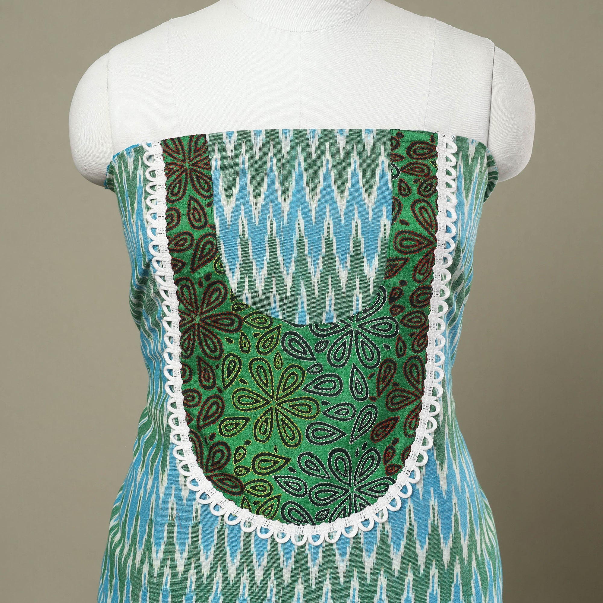 Multicolor Pochampally Ikat Patchwork Cotton Kurta Material