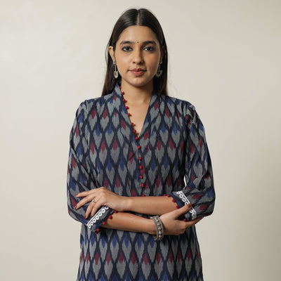  Pochampally Ikat Weave Cotton Straight Kurta 12 