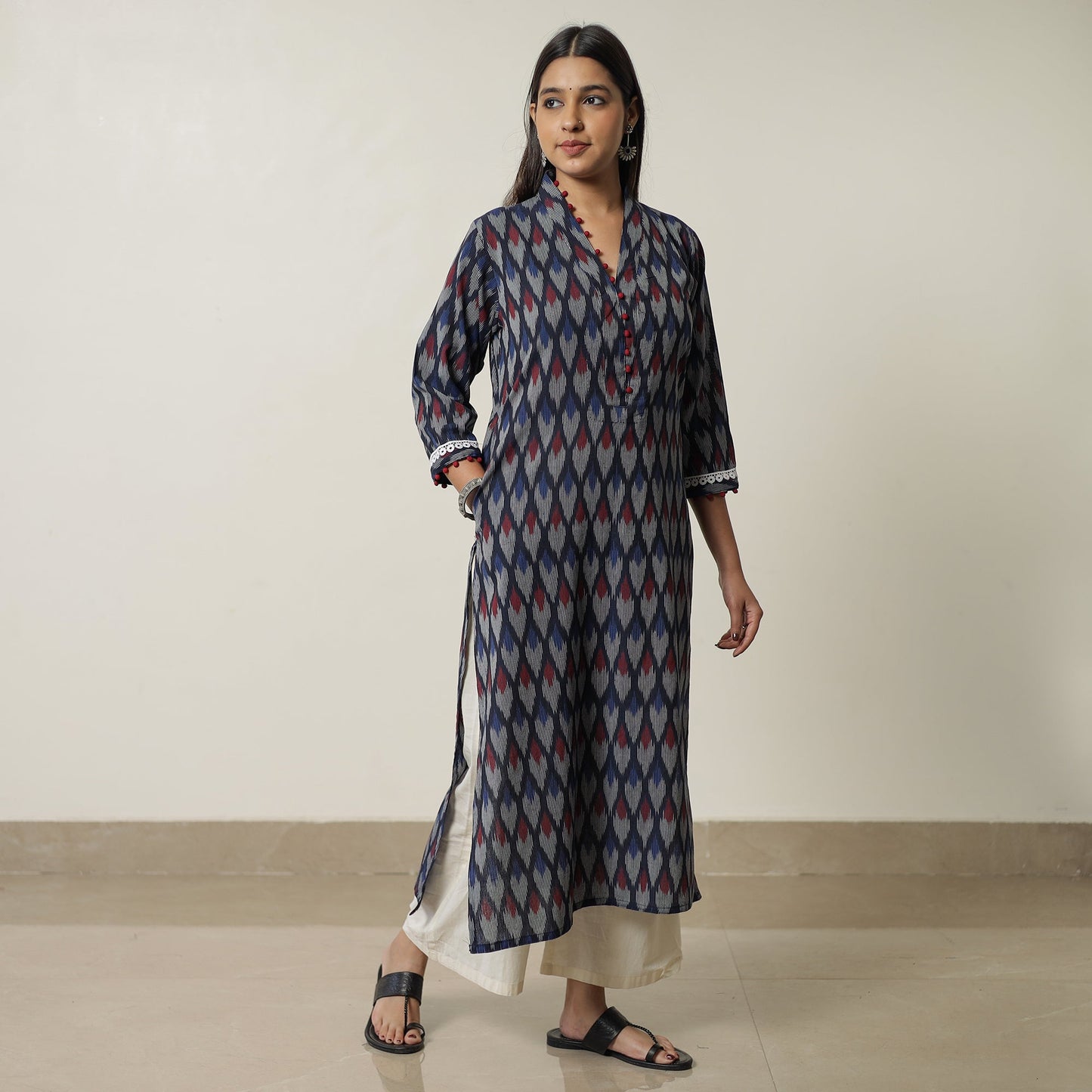  Pochampally Ikat Weave Cotton Straight Kurta 12 