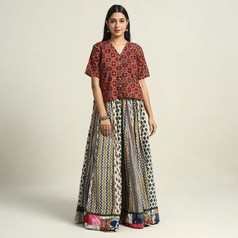 Multicolor - printed 24 kali patchwork cotton long skirt 03