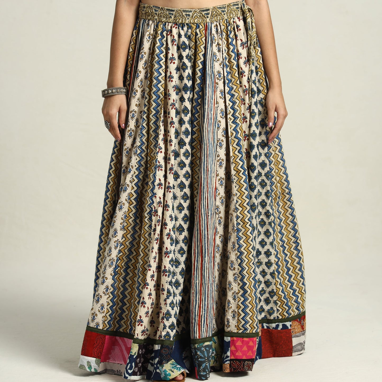 Multicolor - printed 24 kali patchwork cotton long skirt 03