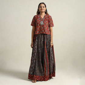  Ajrakh Block Printed 24 Kali Patchwork Cotton Long Skirt 17 