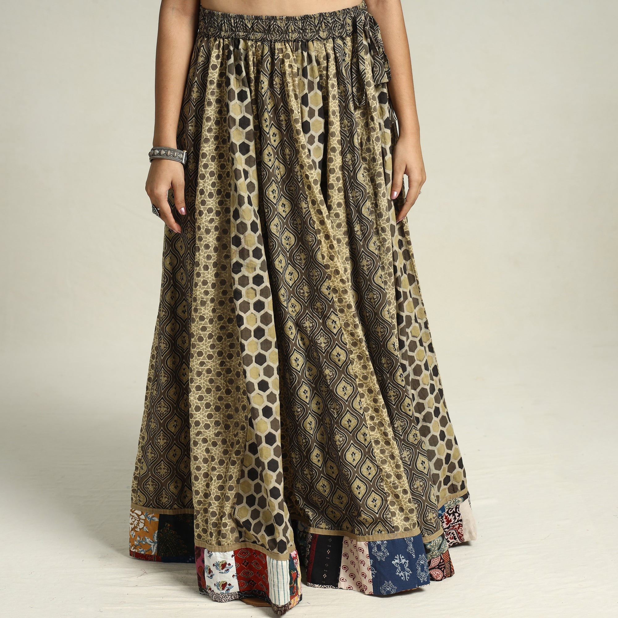 Multicolor - printed 24 kali patchwork cotton long skirt 25
