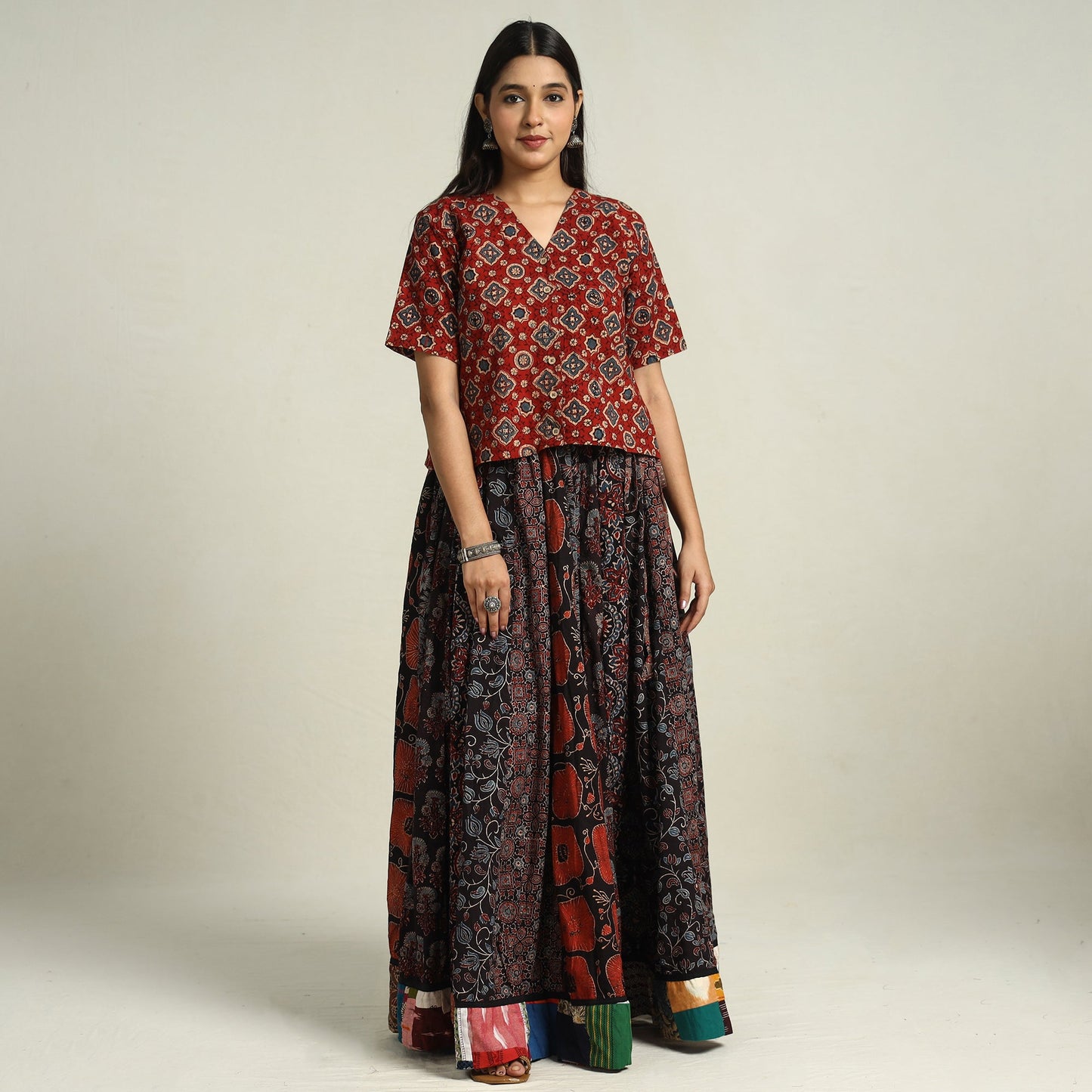 Multicolor - printed 24 kali patchwork cotton long skirt 26