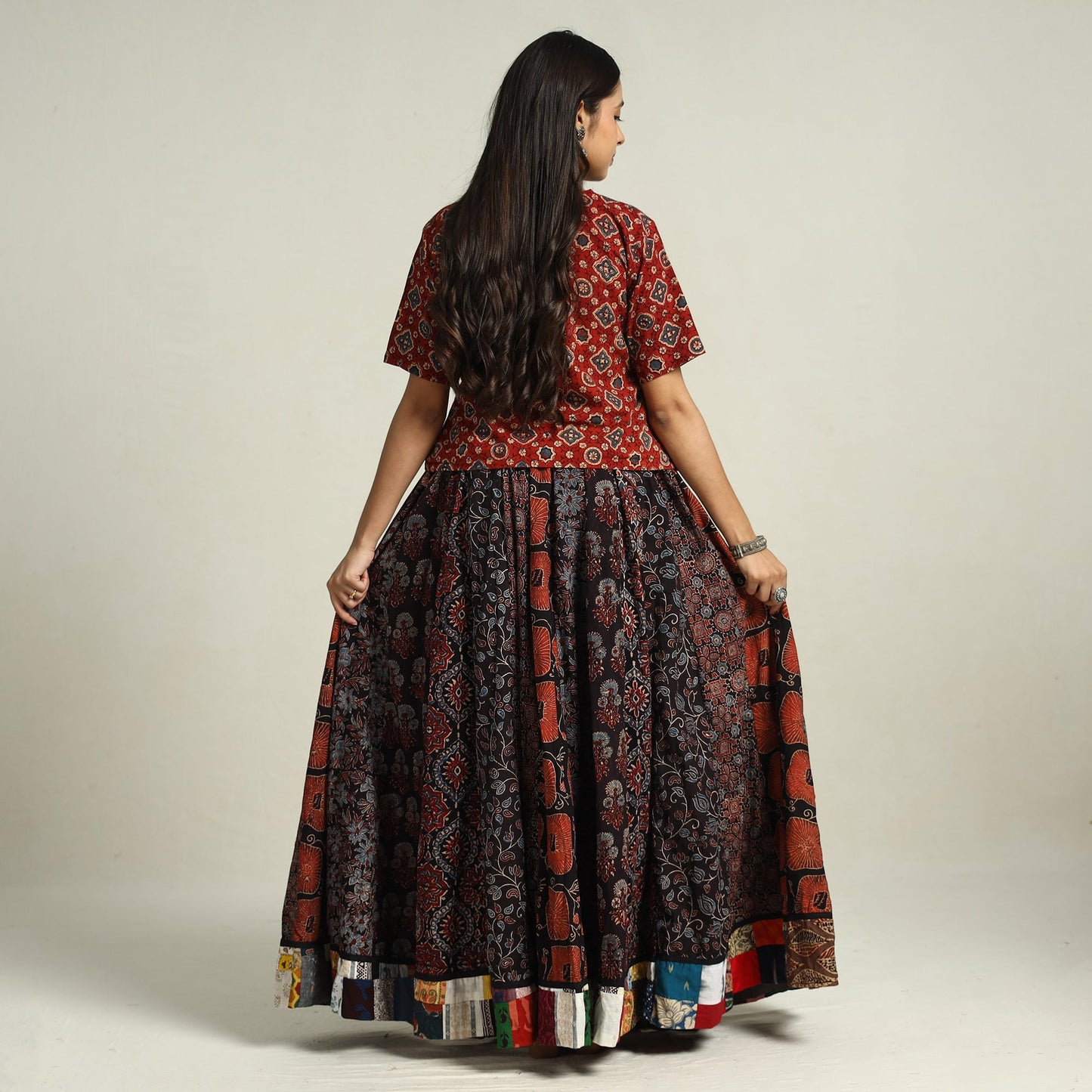 Multicolor - printed 24 kali patchwork cotton long skirt 26