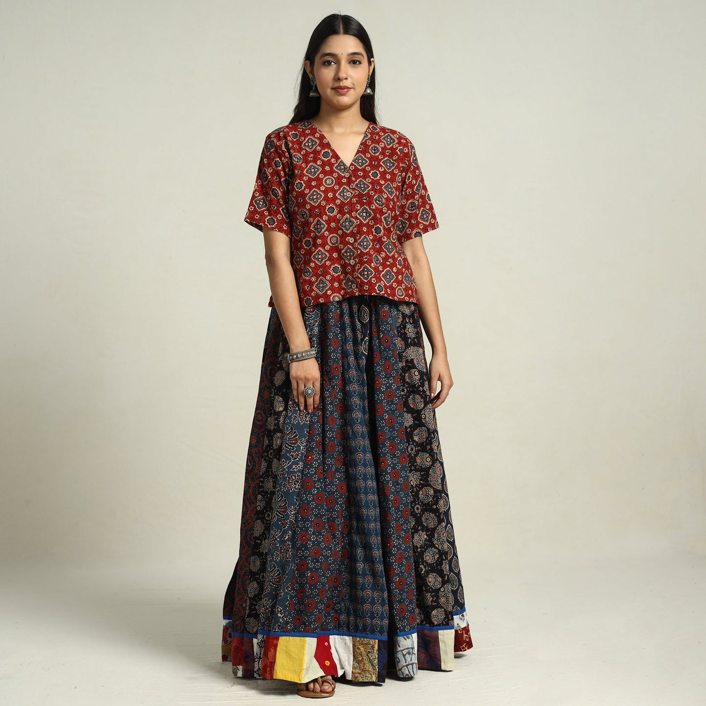 Multicolor - printed 24 kali patchwork cotton long skirt 27
