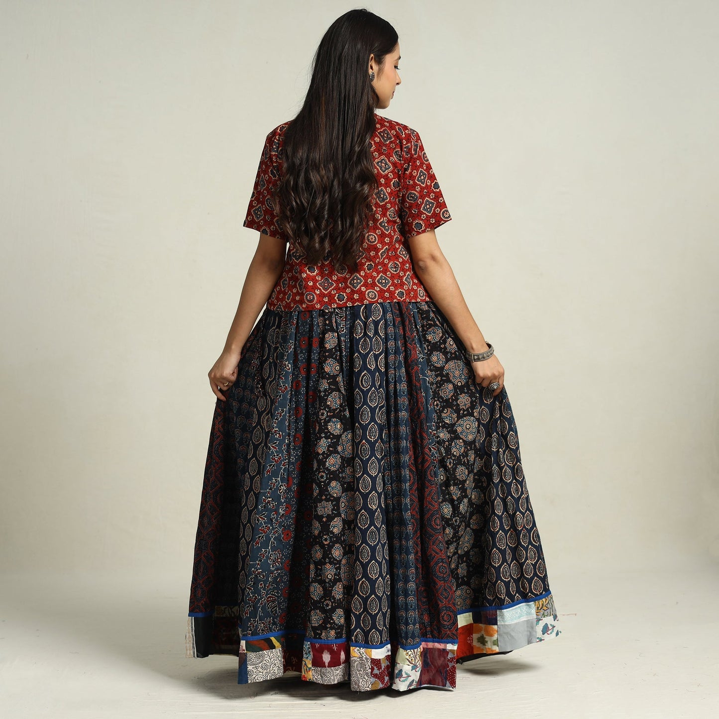 Multicolor - printed 24 kali patchwork cotton long skirt 27