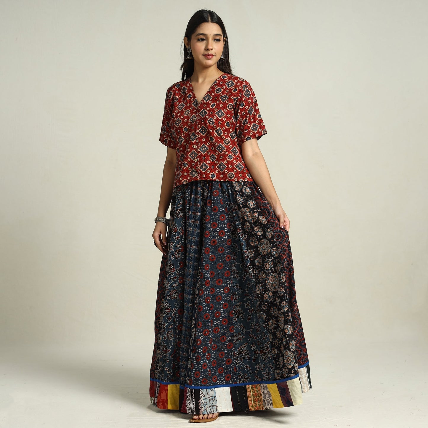 Multicolor - printed 24 kali patchwork cotton long skirt 27