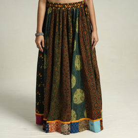 Buy Ajrakh Block Printed 24 Kali Patchwork Cotton Long Skirt 30 Online at iTokri.com